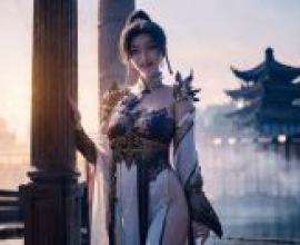 永恆的瘋狂皇帝，凌梅爾，一個穿著戲服的女孩站在建築物附近。