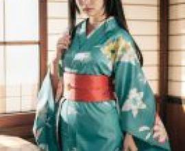 Araragi Tsukihi， Monogatari Series，Woman in blue kimono with red belt.