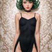 Tatsumaki，One Punch Man，A green haired woman in black dress.