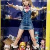 Mobile wallpaper， doll set， realistic， a doll named Barbie sitting in her display cabinet.