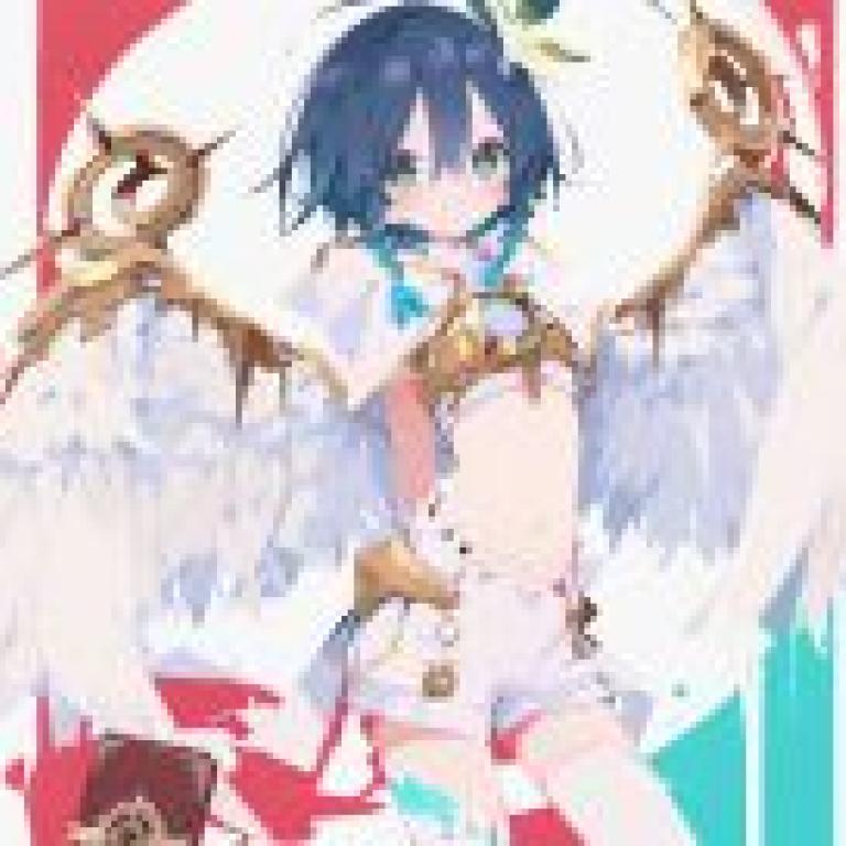 Venti Genshin Impact，Girl with wings and blue hair.