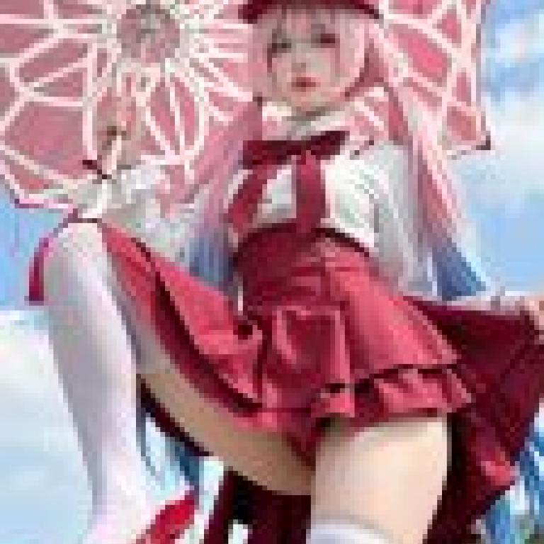 vitality，A girl with a red umbrella holds her leg up while wearing a dress.