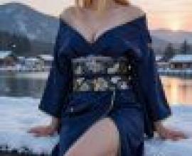 girls，A woman wearing a blue robe.
