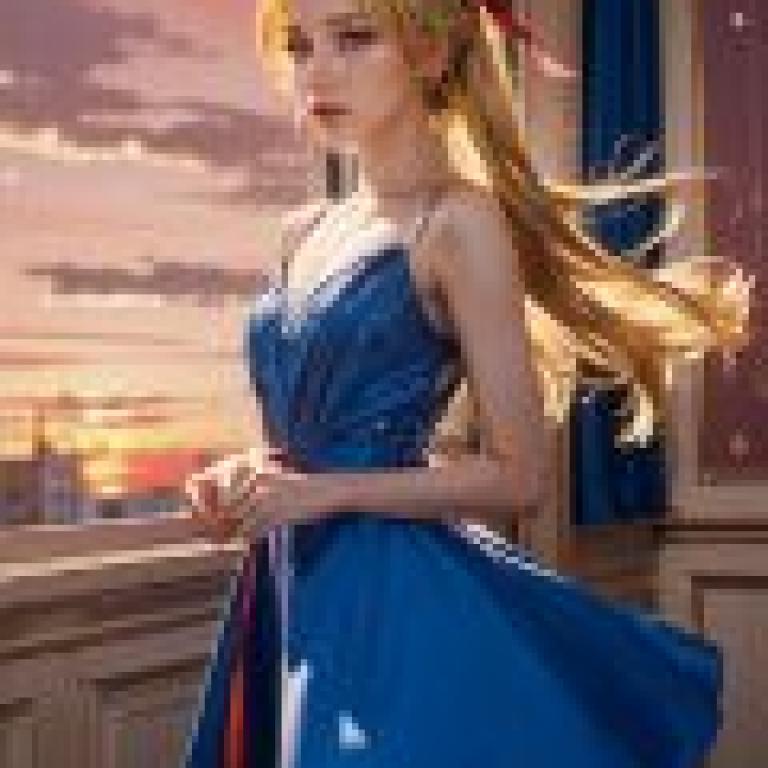 Spica Nerius Ragnarok Online，Girl in a blue dress and red bow.