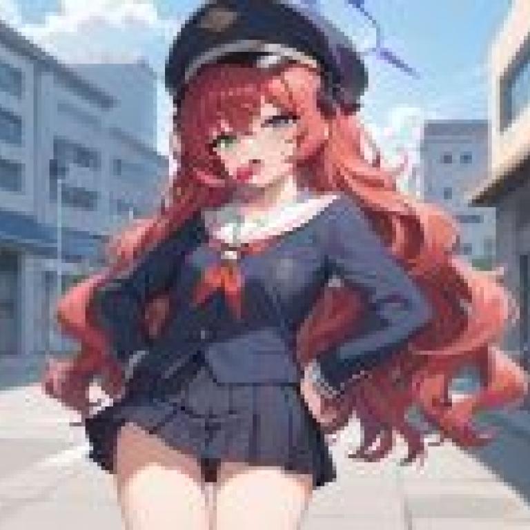 Natsume Iroha Blue archive，身穿藍色制服的紅髮少女。