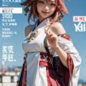 Mobile phone wallpaper， Yae Miko Genshin Impact Genshin Impact， realistic， fashion cosplay
