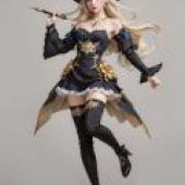 genshin navia，A blonde woman dressed in gothic clothing with a sword.