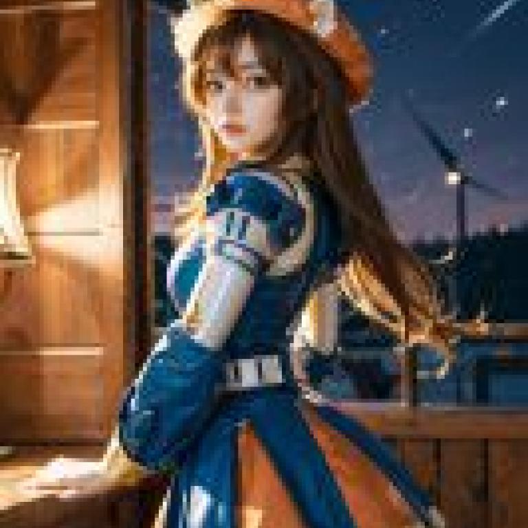 手機桌布，Iris アイリス， Airisu 洛克人X，寫實，身穿藍色和橘色服裝的模特兒。