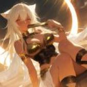 Desert mirage，A girl wearing gold clothing and holding a sword.
