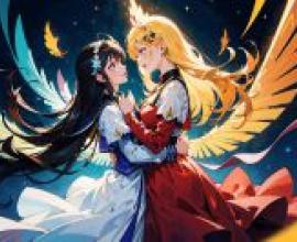 Flying for two，The two girls in the painting are standing together， with each others arms around their waists.