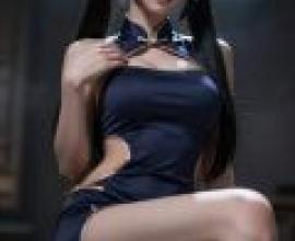 Cheongsam Goddess Fantasy，Woman in blue dress.