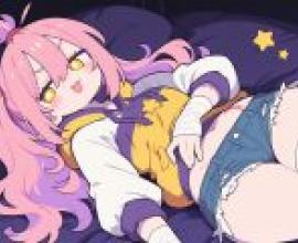 Pinch face girl，A girl is wearing ripped shorts and it appears that she has been injured.