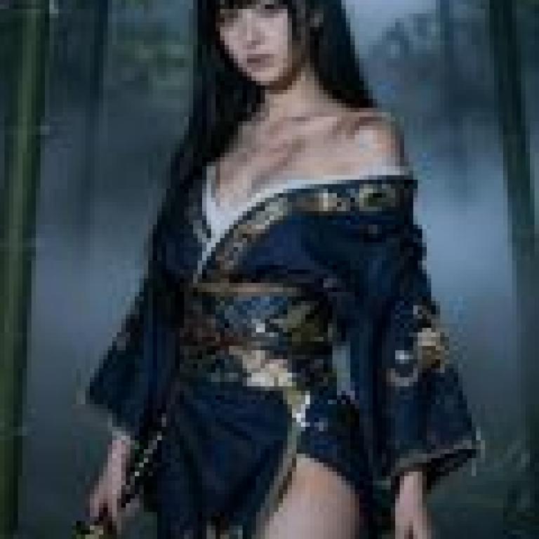 Ancient Japanese female assassin，A woman in a kimono is holding a sword.