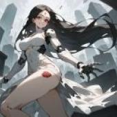 黑色願望，臀部有紅色標記的動漫少女。