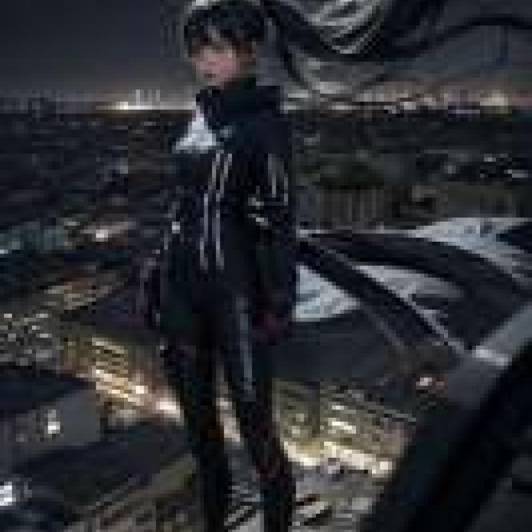 black Rock Shooter，A woman in an all black outfit with a braid that is on her right side.