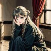 悲傷城堡裡的美女，一位女孩坐在壁爐前。