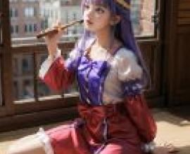 手機桌布，Princess Syalis，Sleepy Princess，寫實，手持棍子的紫色頭髮女孩。
