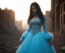 A cinematic photo of a stunninBlue princess dress.