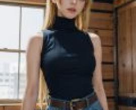 Yuki Tsukumo Jujutsu Kaisen，A woman with blonde hair is wearing a black top and blue jeans.