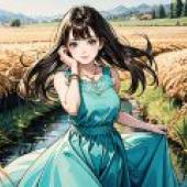 青梅竹馬，一名女孩身穿藍色連身裙，手放在臉上。