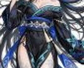Dynamic outfits，Anime drawing of woman in black and blue outfit.