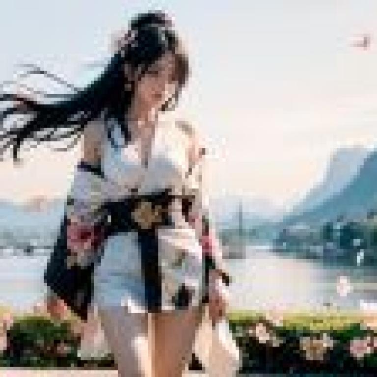 Computer desktop， live version， kimono beauty， kimono beauty: white white anime Thai girl on the water