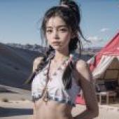 Sexy and peaceful beauty beautiful girl， desert style， sunset impression