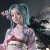 幽遊白書，牡丹，花夜祭 - 明月櫻花，和服舞動，牡丹女孩在夜空中獨奏。
