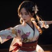 Free Download Beauty Wallpaper: Kimono Dancer in Chen Chi's Fantasy Art