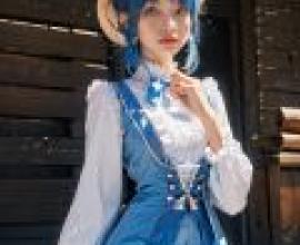 神裡綾香（原神），一個藍頭髮的女孩坐在地上看著某人。