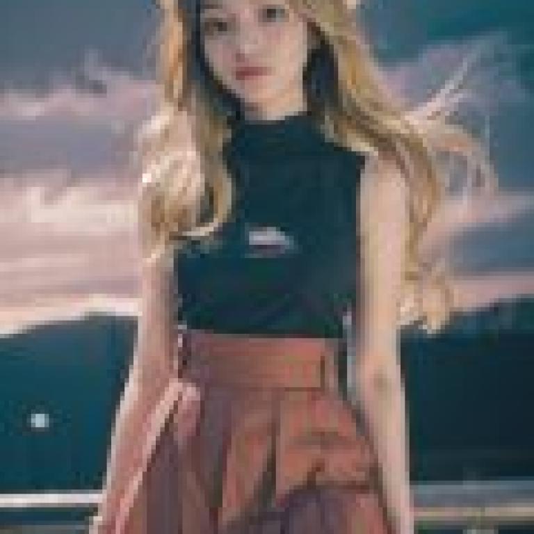 瑟蕾娜，寶可夢，一個棕色頭髮、戴著棕褐色帽子的女孩站在落日前。