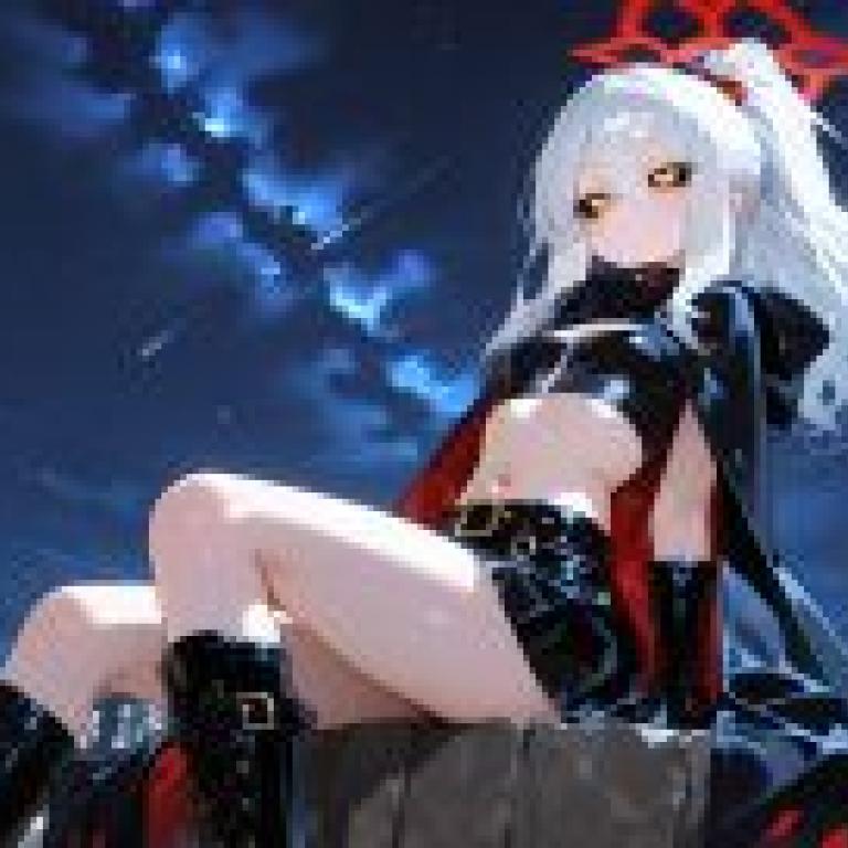 小惡魔女孩，動漫中一個穿著紅色斗篷的女孩坐在岩石上。