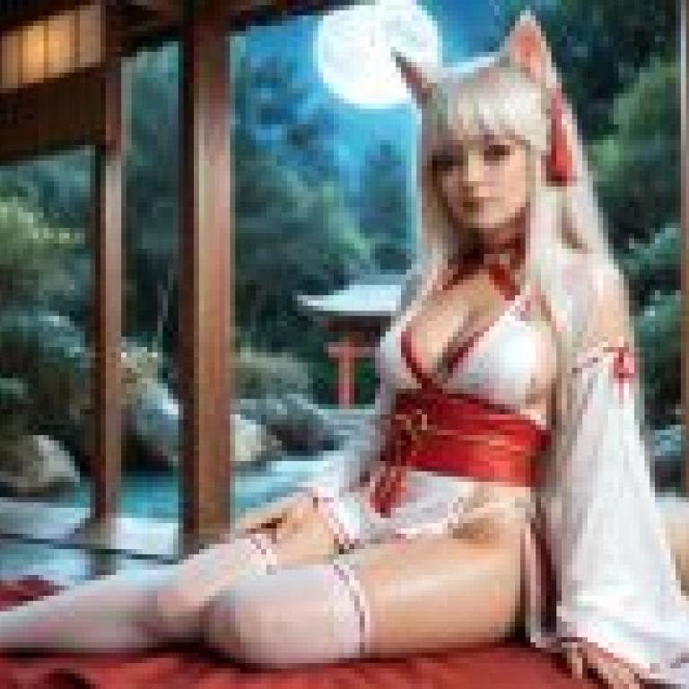 狐狸巫女，一個女孩穿著白色和紅色的連身裙。