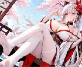 hakuhou azur lane，An anime girl sitting on a bench.