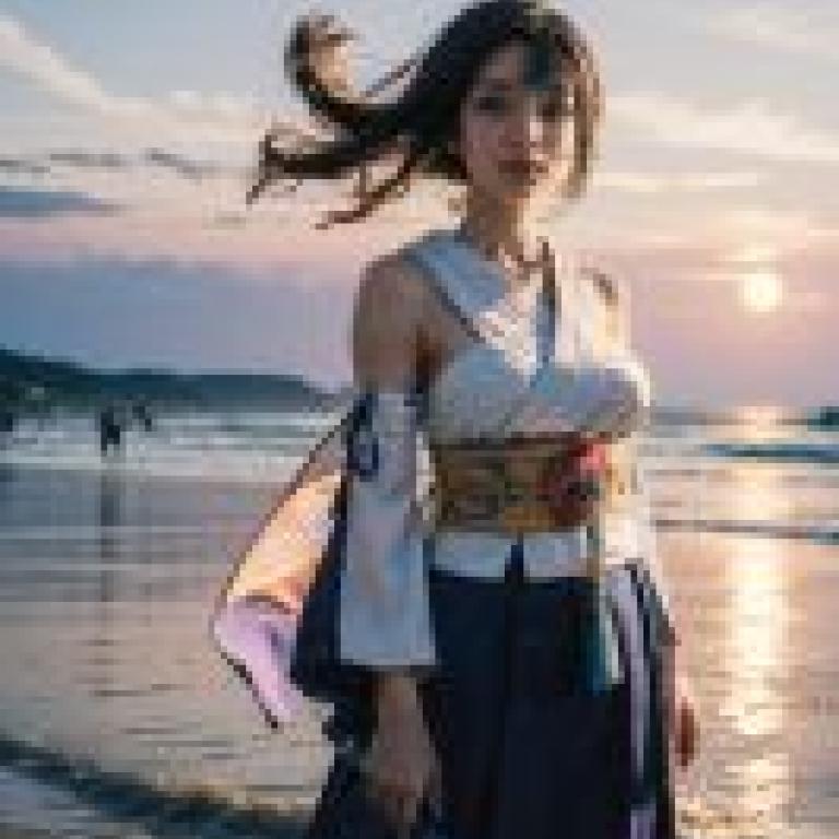 FF X，yuna，Girl in kimono on the beach.