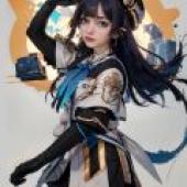 Pela Honkai Star Rail，Blue haired girl with blue bandanna and black hat.