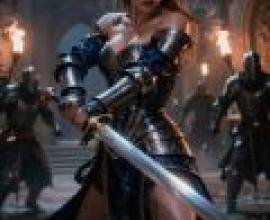 Endless battles，The woman in armor is fighting.