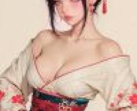 和服，身穿日本傳統服飾、頭髮上戴著紅色花朵的女子。