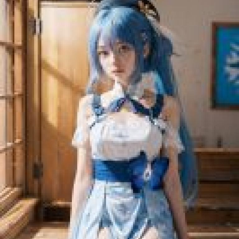 Griseo，Honka，Blue girl standing by window.