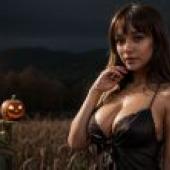 Black Dress and Pumpkins at Night - Elina Karimova Wallpaper Free Download