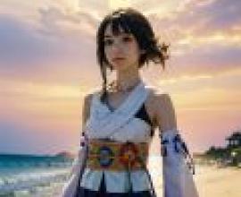 Yuna，FFX，A beautiful woman on a beach.