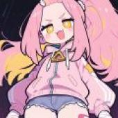 Pinch face girl，Girl with pink hair wearing a pink jacket.