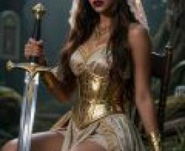 Proud Goddess，A woman in costume holding a sword.