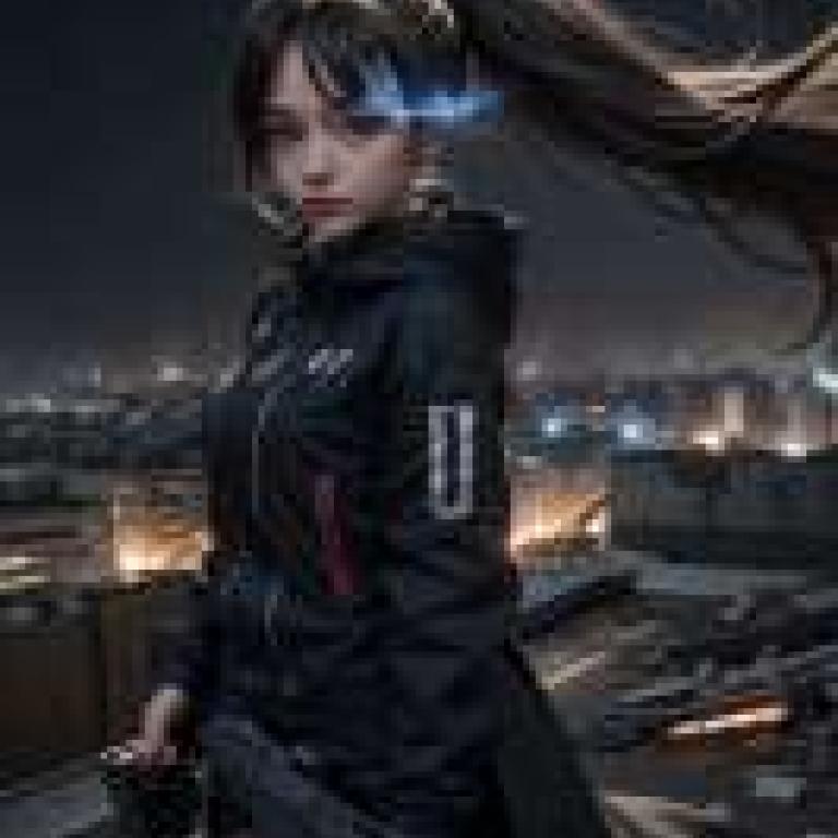 black Rock Shooter，A girl wearing a black jacket holds a gun.