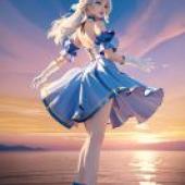 崩壞星軌，羅賓，天使站在水面上。