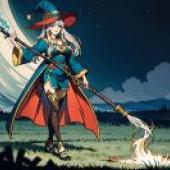 Magic girl，A woman in blue robe and red cloak.