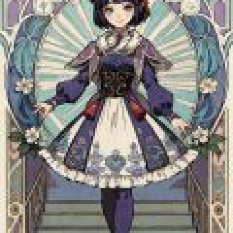 Yunjin，Genshin Impact，穿著藍色衣服的女人在彩色背景前。