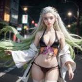 The blade of ghosts swims in Guo， live version， falling Ji， Hua Yes sword: live -action falling Ji bikini head jewelry woman street long hair white fake hair， fan qi cosplay statue neogeo.