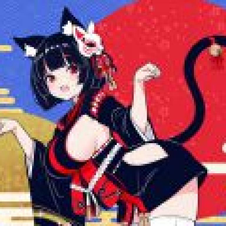 yamashiro azur lane，Cat in red with cat head on her shoulder.