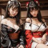 日本和服風格，「和風時光餐 - 杜Qiong與Sakimi Chan的和服風格，大胸襯墊的女人，DAU-AL-SET桌布免費下載」